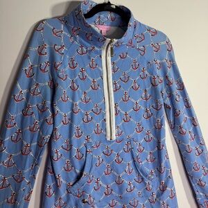 Lilly Pulitzer Anchor Print Half Zip Pullover Blue Nautical Preppy Small